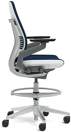 Steelcase Gesture 442 Stool Chair - Cogent: Connect Blue Jay Fabric, Shell Back, Light on Light Frame, Wheels for Hard Flooring