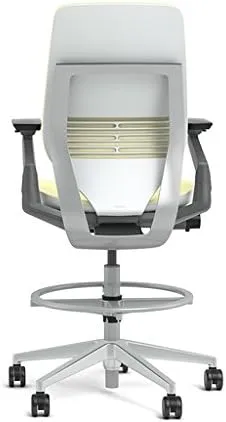 Steelcase Gesture 442 Stool Chair - Cogent: Connect Blue Jay Fabric, Shell Back, Light on Light Frame, Wheels for Hard Flooring