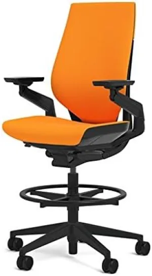 Steelcase Gesture 442 Stool Chair - Cogent: Connect Tumeric Fabric, Shell Back, Light on Dark Frame, Wheels for Hard Flooring