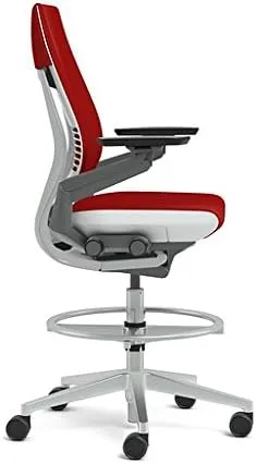 Steelcase Gesture 442 Stool Chair - Mahogany Steelcase Leather, Shell Back, Light on Dark Frame, Wheels for Hard Flooring