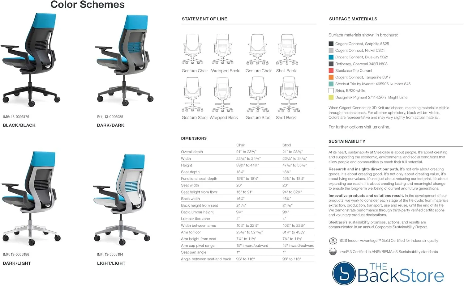 Steelcase Gesture Office Chair - Cogent Connect Coconut Upholstered Wrapped Back Black Frame High Seat Black Seat/Back/Arms Hard Floor Caster Wheels