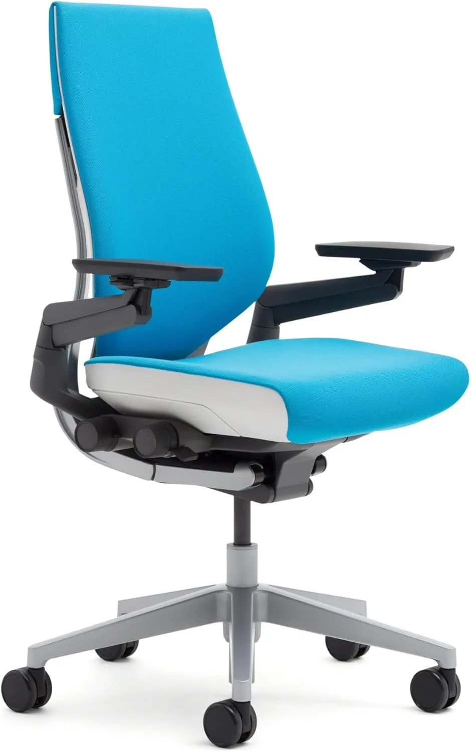 Steelcase Gesture Office Chair - Cogent Connect Coconut Upholstered Wrapped Back Black Frame High Seat Black Seat/Back/Arms Hard Floor Caster Wheels