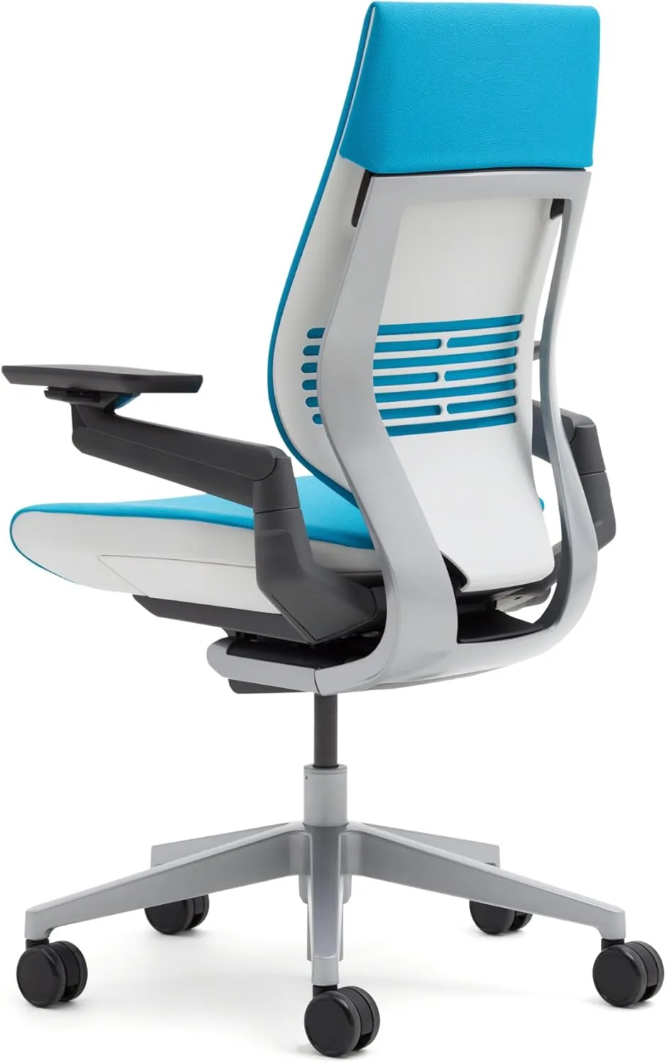 Steelcase Gesture Office Chair - Cogent Connect Coconut Upholstered Wrapped Back Black Frame High Seat Black Seat/Back/Arms Hard Floor Caster Wheels