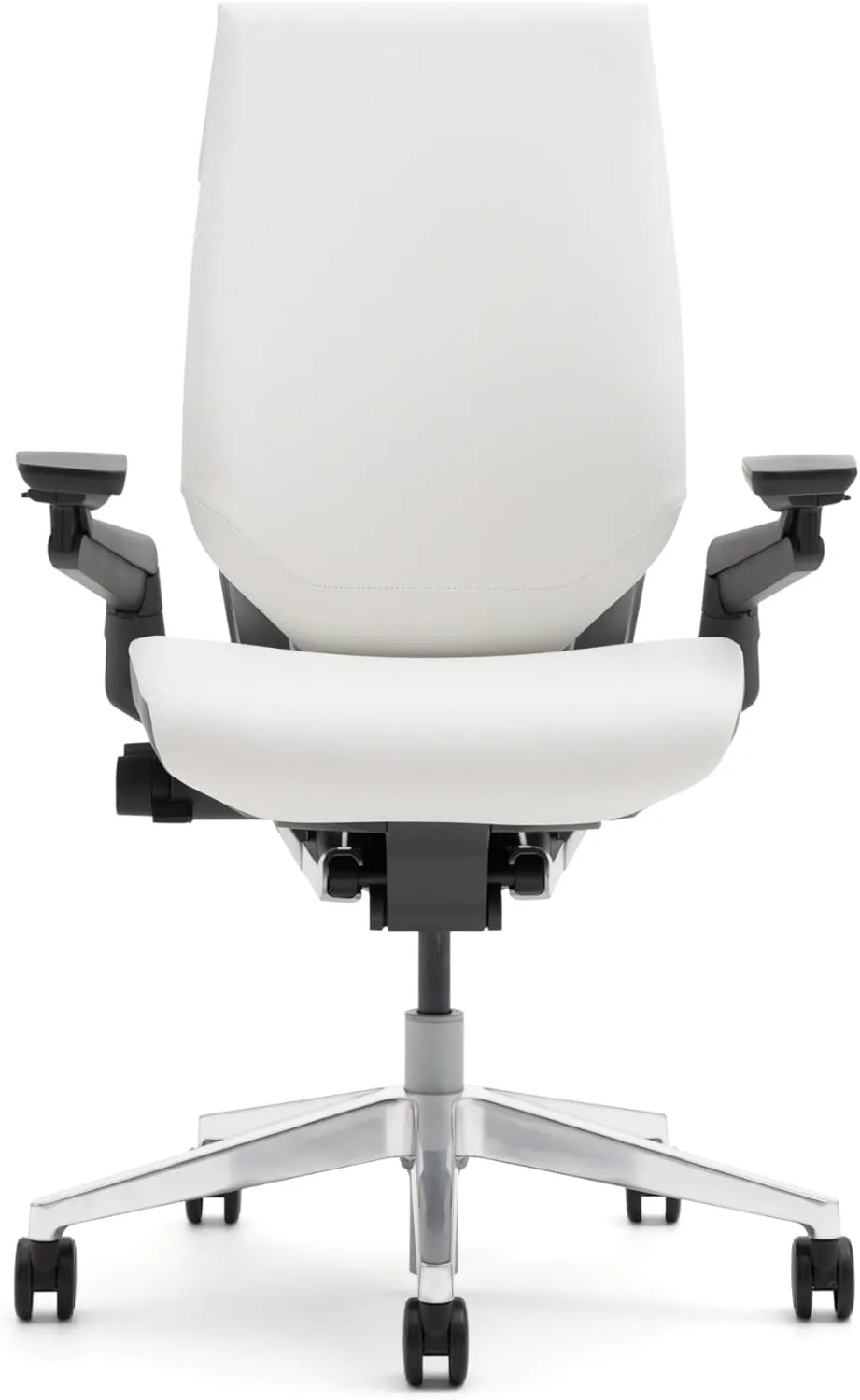 Steelcase Gesture Office Chair - Cogent Connect Coconut Upholstered Wrapped Back Platinum Metallic Frame High Seat Merle Seat/Back/Arms (Dark/Light) Hard Floor Caster Wheels