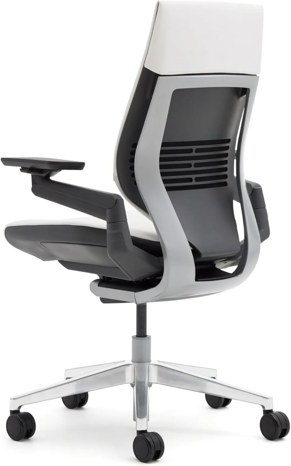 Steelcase Gesture Office Chair - Cogent Connect Coconut Upholstered Wrapped Back Platinum Metallic Frame High Seat Merle Seat/Back/Arms (Dark/Light) Hard Floor Caster Wheels
