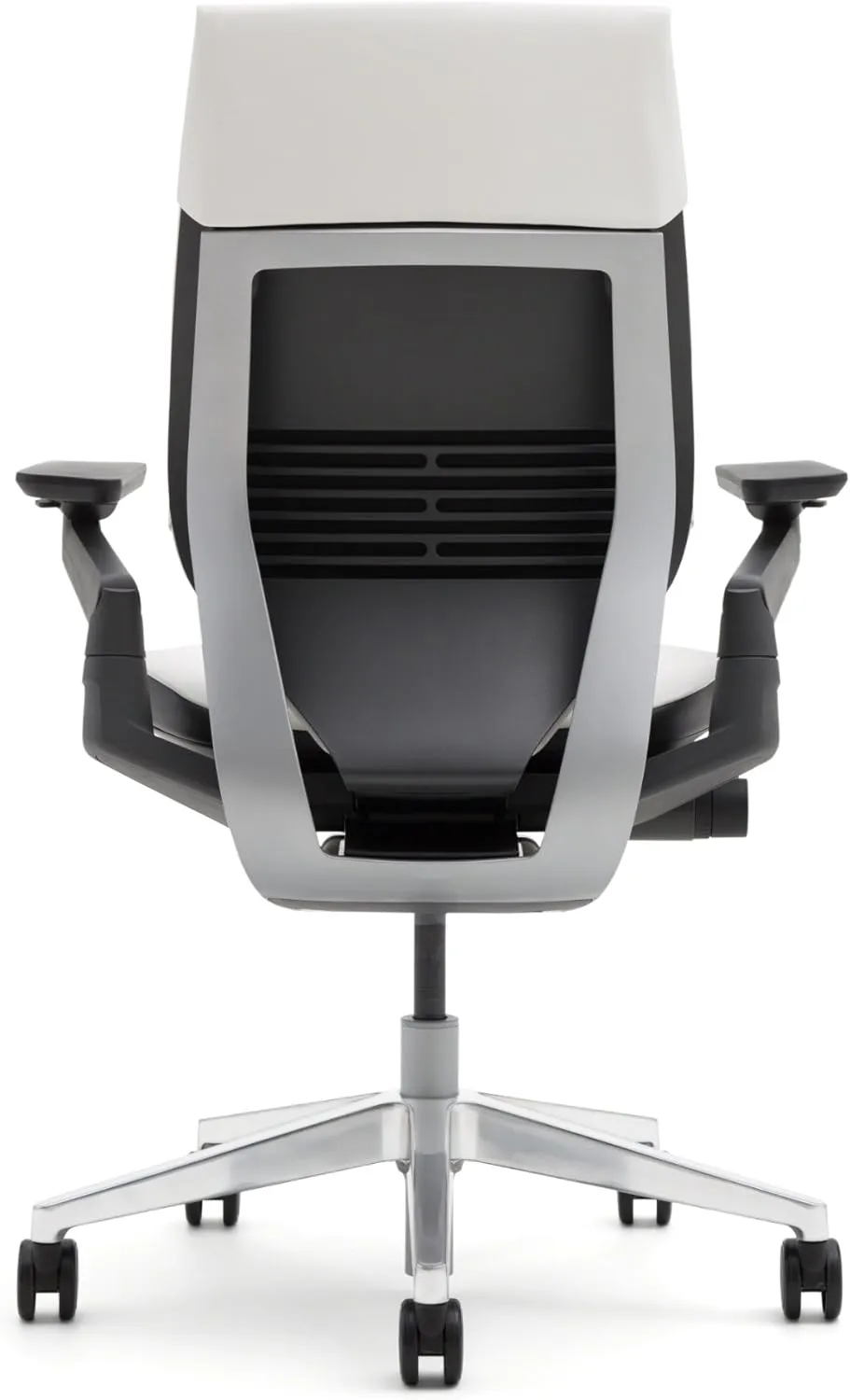 Steelcase Gesture Office Chair - Cogent Connect Coconut Upholstered Wrapped Back Platinum Metallic Frame High Seat Merle Seat/Back/Arms (Dark/Light) Hard Floor Caster Wheels