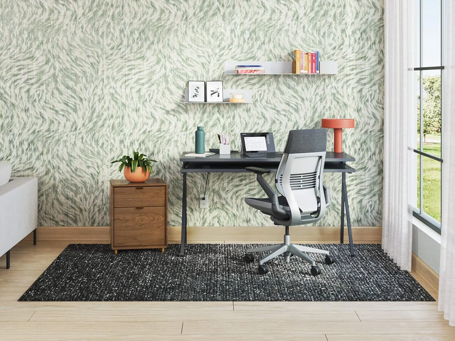 Steelcase Gesture Office Chair - Cogent: Connect Graphite Fabric, High Seat Height, Wrapped Back, Light on Dark Frame, Lumbar Support, and Hard Floor Casters