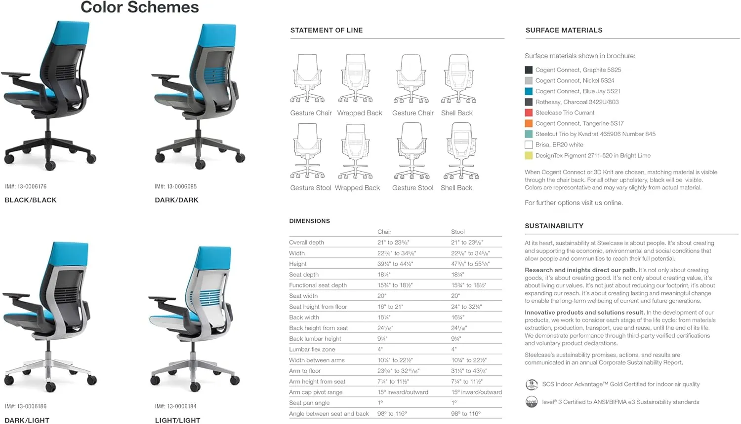 Steelcase Gesture Office Chair - Cogent: Connect Tumeric Fabric, High Seat Height, Wrapped Back, Light on Light Frame