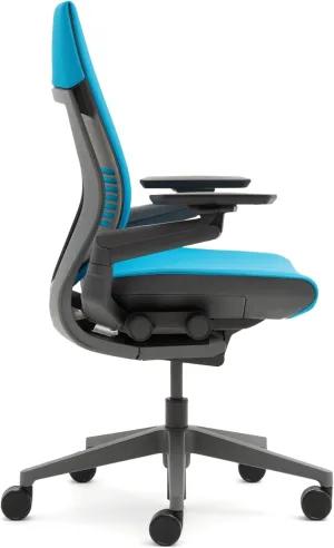 Steelcase Gesture Office Chair - Soapstone Leather, High Seat Height, Wrapped Back, Dark on Dark Frame, Polished Aluminum Base