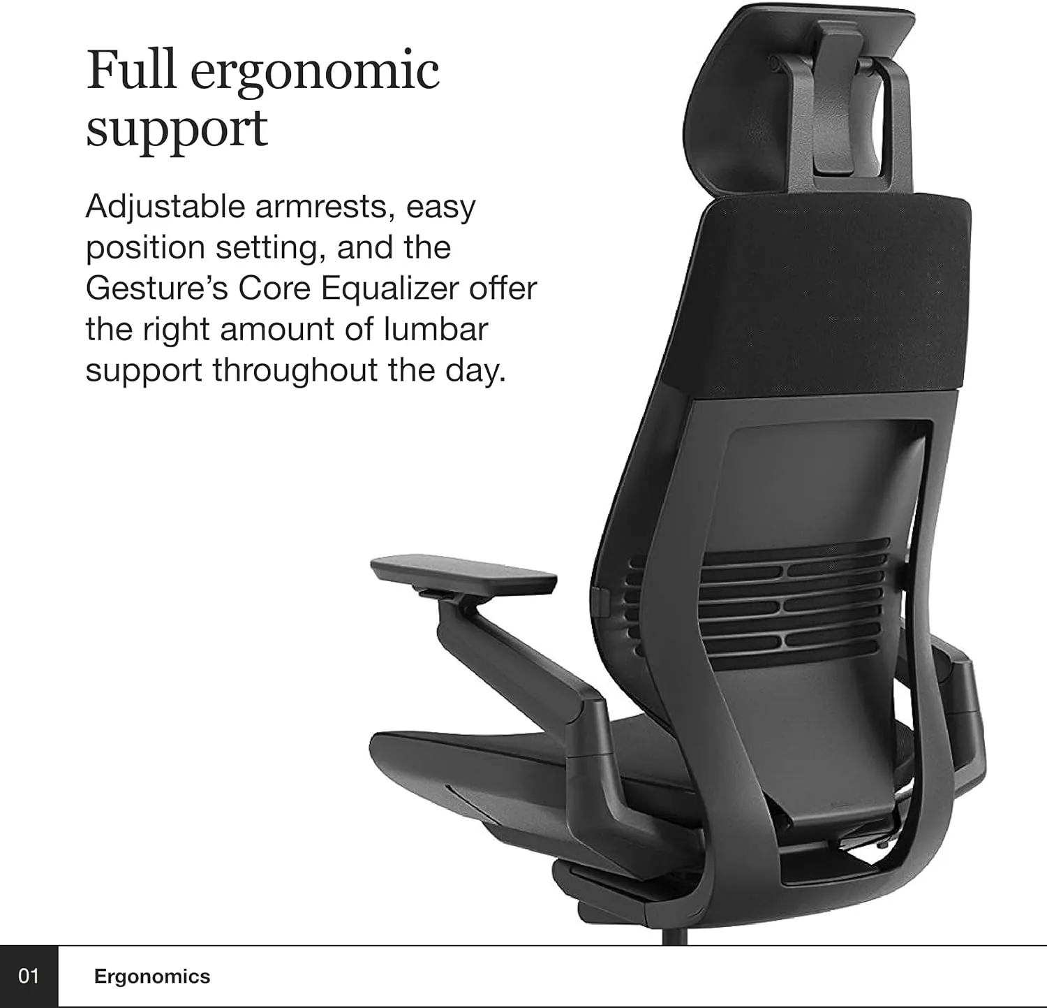 Steelcase Gesture Office Chair with Head Rest - Ergonomic Work Chair with Wheels for Carpet - Comfortable Office Chair - Intuitive-to-Adjust Chairs for Desk - 360-Degree Arms - Licorice Fabric