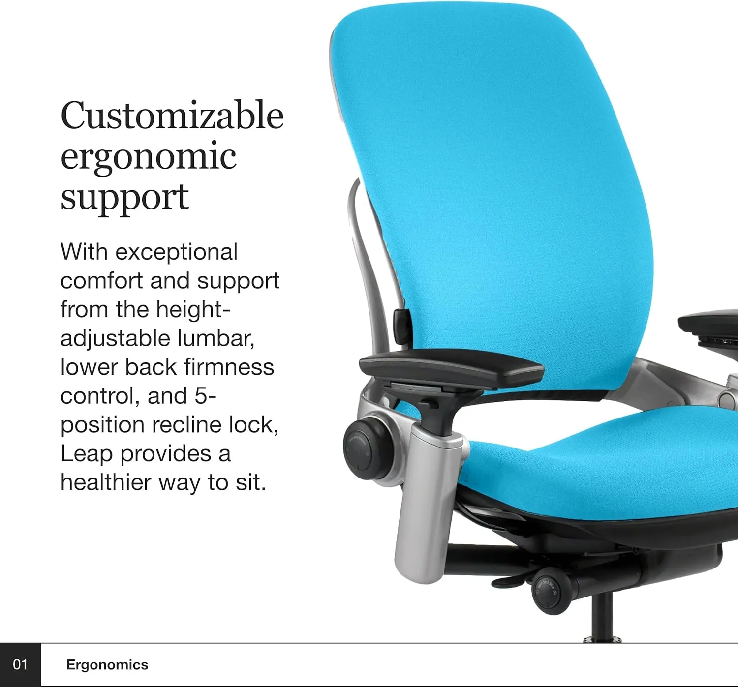 Steelcase Leap Office Chair - Ergonomic Work Chair with Wheels for Carpet Flooring - Work Chair Supports Unique Body Shape - with Natural Glide System & Liveback Technology - Blue Jay Fabric