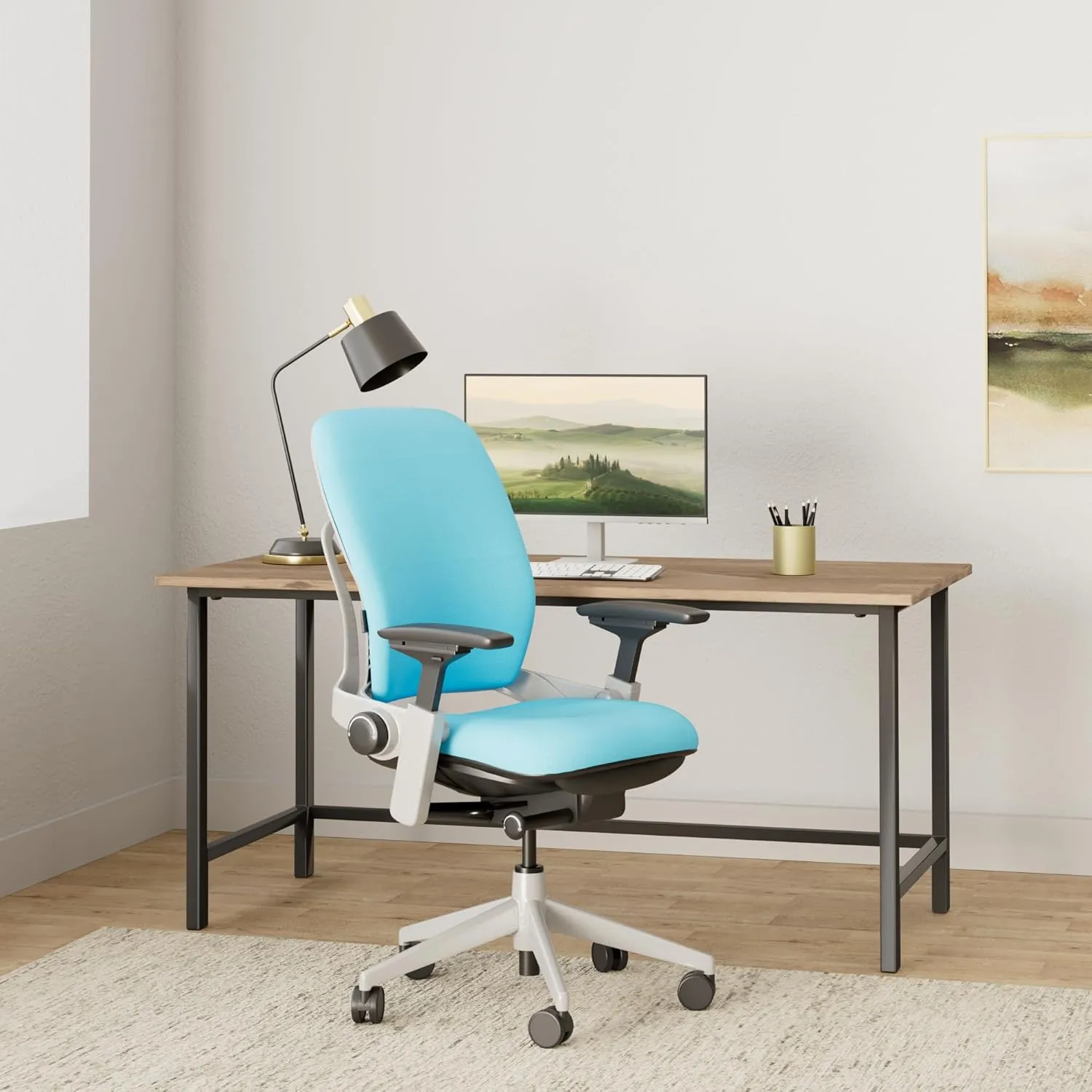 Steelcase Leap Office Chair - Ergonomic Work Chair with Wheels for Carpet Flooring - Work Chair Supports Unique Body Shape - with Natural Glide System & Liveback Technology - Blue Jay Fabric
