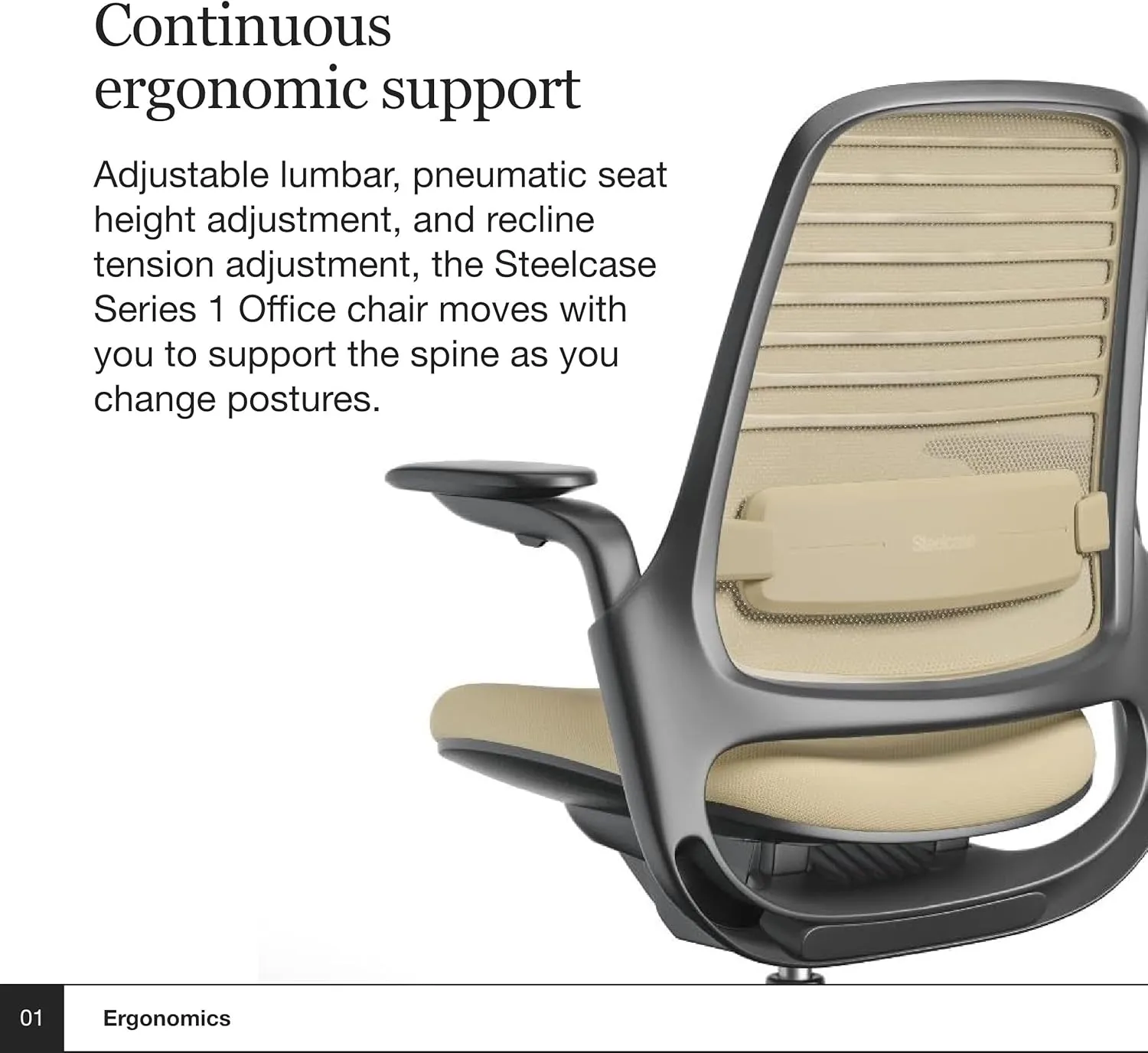 Steelcase Series 1 Office Chair - Ergonomic Work Chair with Wheels for Carpet - Helps Support Productivity - Weight-Activated Controls, Back Supports & Arm Support - Easy Assembly - Malt