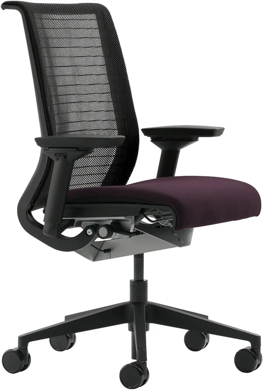 Steelcase Think Task Chair: Fixed Lumbar - Adjustable Arms - Standard Carpet Casters - Black 3D Knit Back