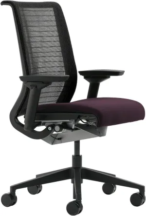Steelcase Think Task Chair: Fixed Lumbar - Adjustable Arms - Standard Carpet Casters - Black 3D Knit Back