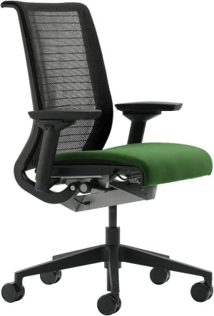 Steelcase Think Task Chair: Fixed Lumbar - Adjustable Arms - Standard Carpet Casters - Black 3D Knit Back
