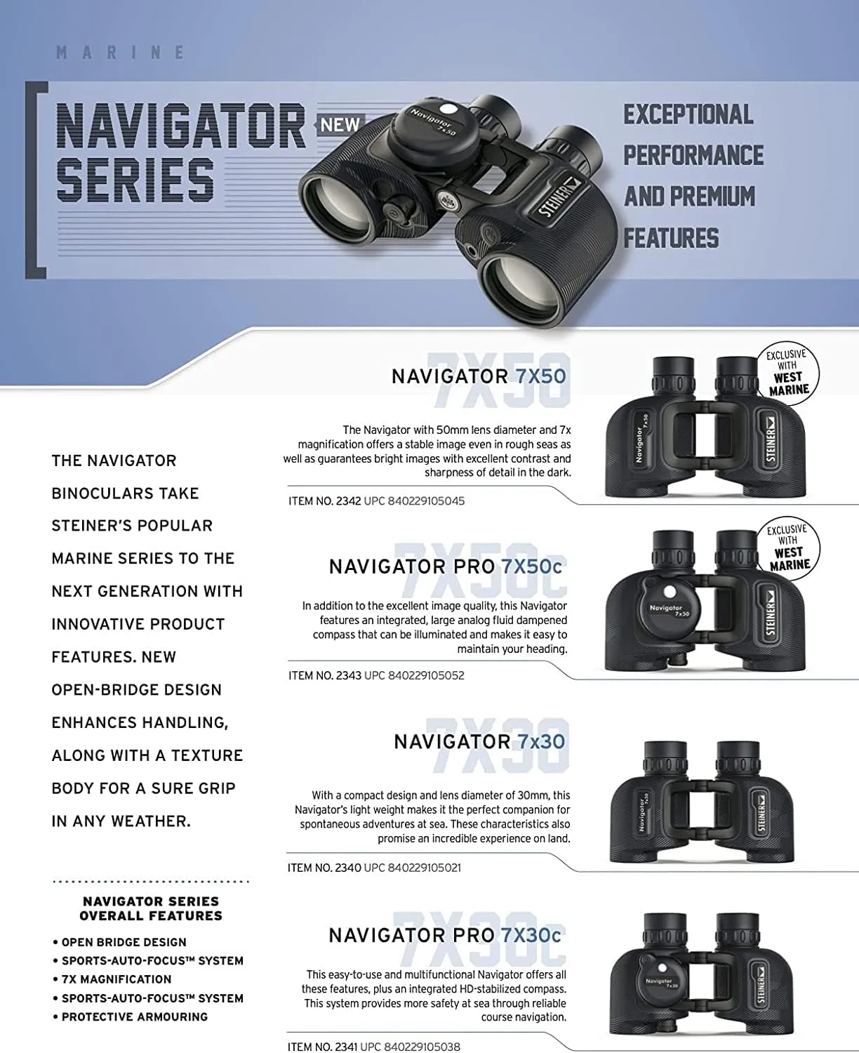 Steiner Navigator 7x50 Binoculars - Magnification 7X - High Contrast Optics - Floating Prism System - Sports-Auto Focus - Delivers Excellent Image Clarity, Navy Blue with Compass (2343, New Version)