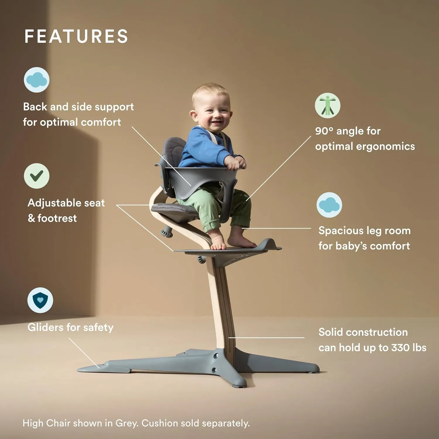 Stokke Nomi High Chair, Black/Walnut - Inspires Active Sitting - Tool-Free, Seamless Adjustability - Includes Baby Set with Removable Harness for Children 6-24 Months