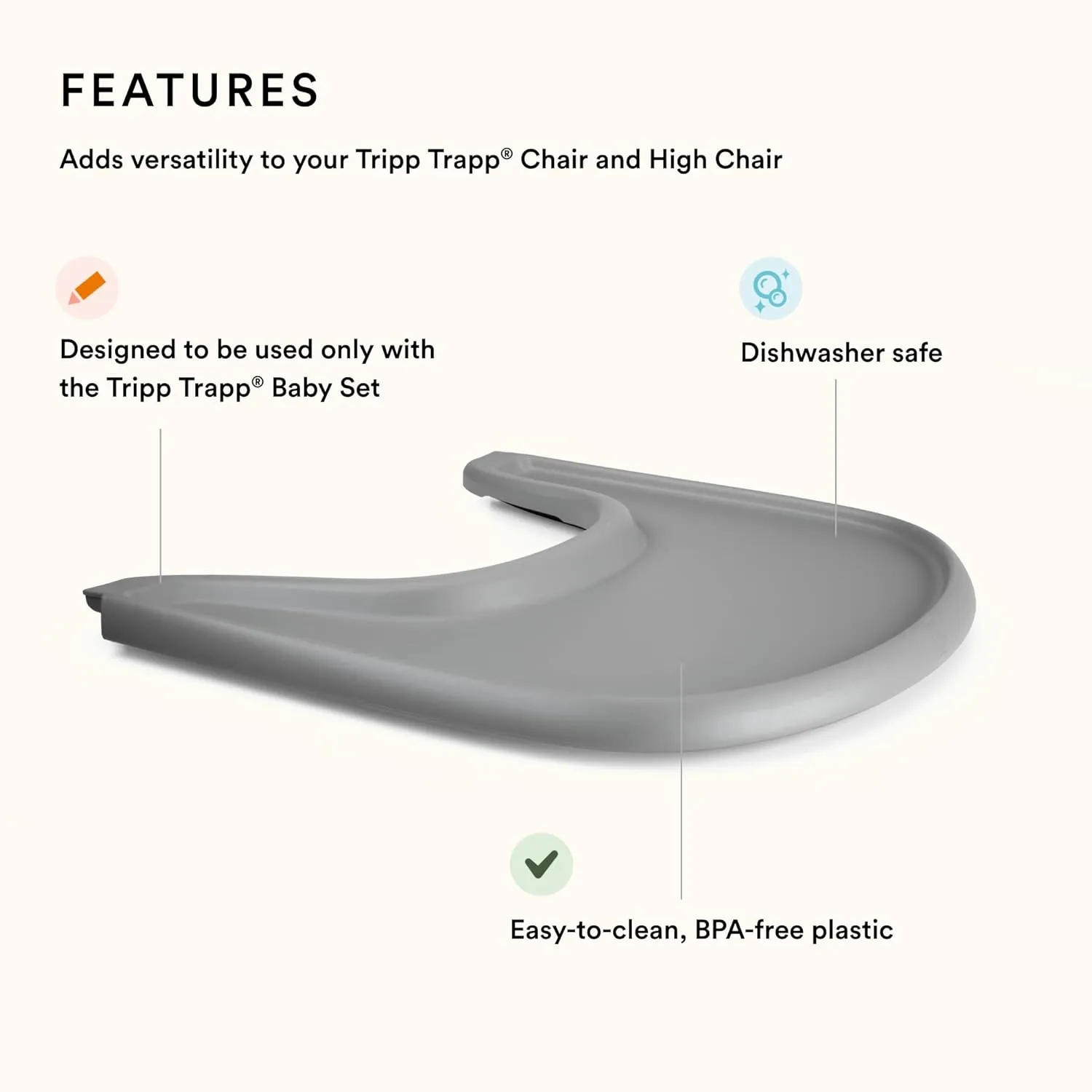 Stokke Tray, Storm Grey - Designed Exclusively for Tripp Trapp Chair   Tripp Trapp Baby Set - Convenient to Use and Clean - Made with BPA-Free Plastic - Suitable for Toddlers 6-36 Months