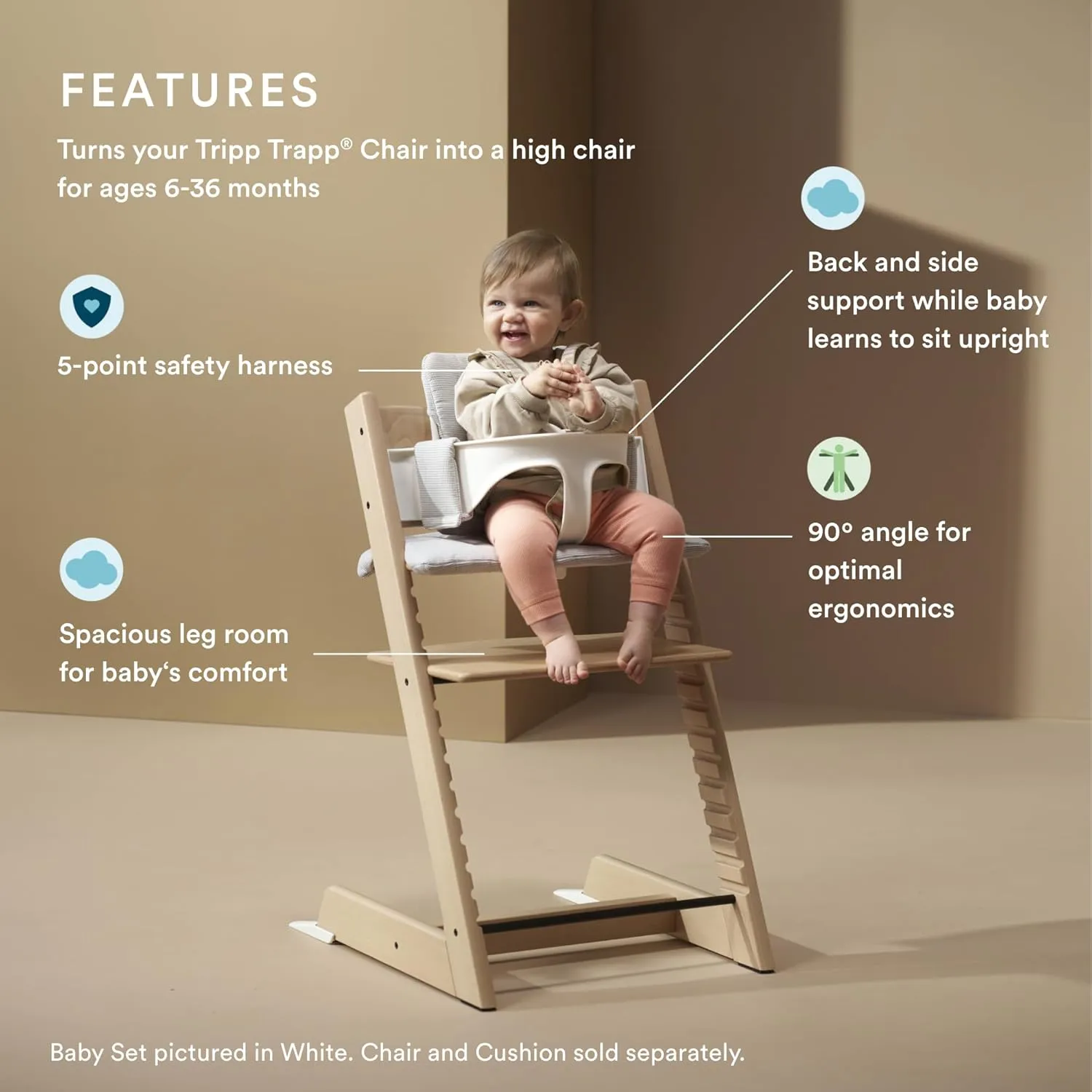 Stokke Tripp Trapp Baby Set 2, Serene Pink - Ages 6-36 Months - Convert The Tripp Trapp Chair into a Comfortable High Chair - Includes Stokke Harness 2