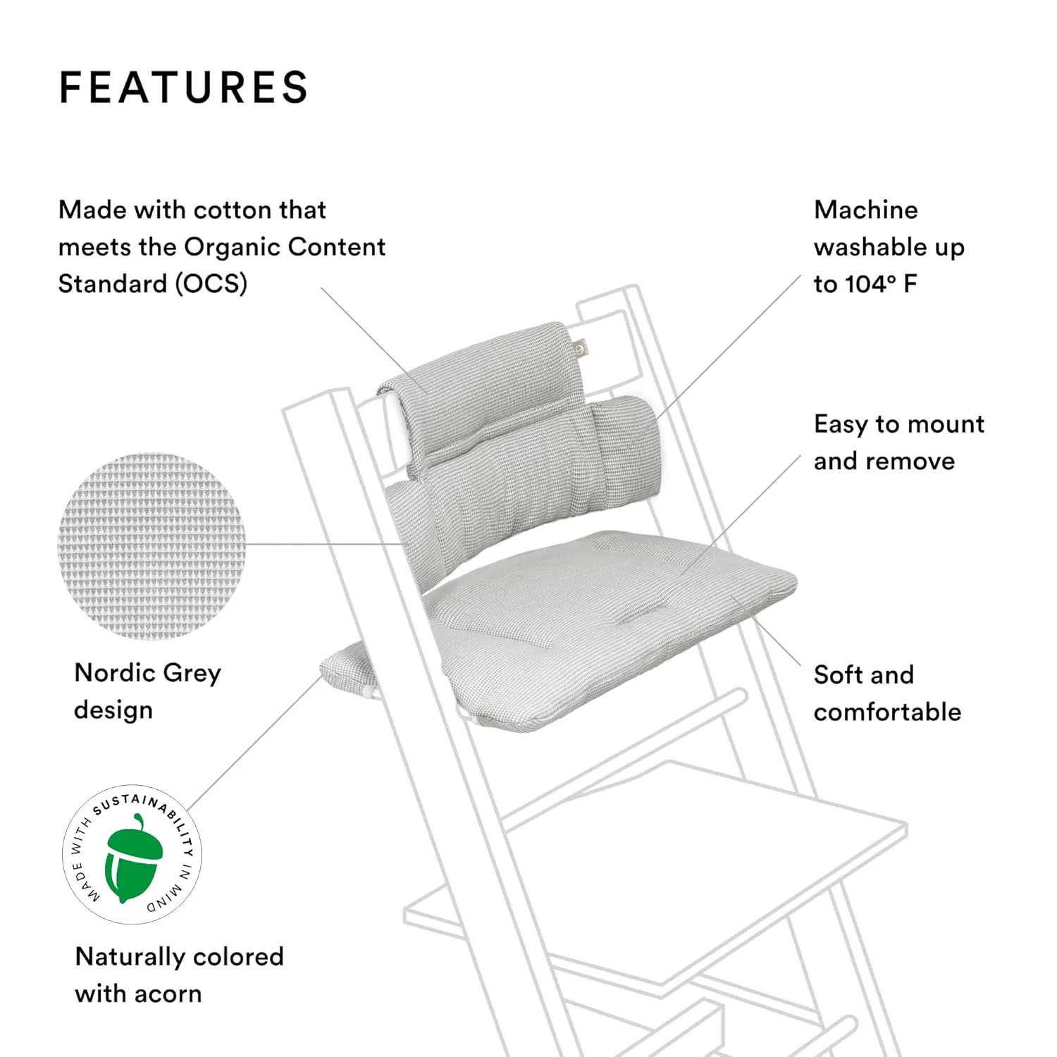 Stokke Tripp Trapp Classic Cushion, Nordic Grey - Pair with Tripp Trapp Chair & High Chair for Support and Comfort - Machine Washable