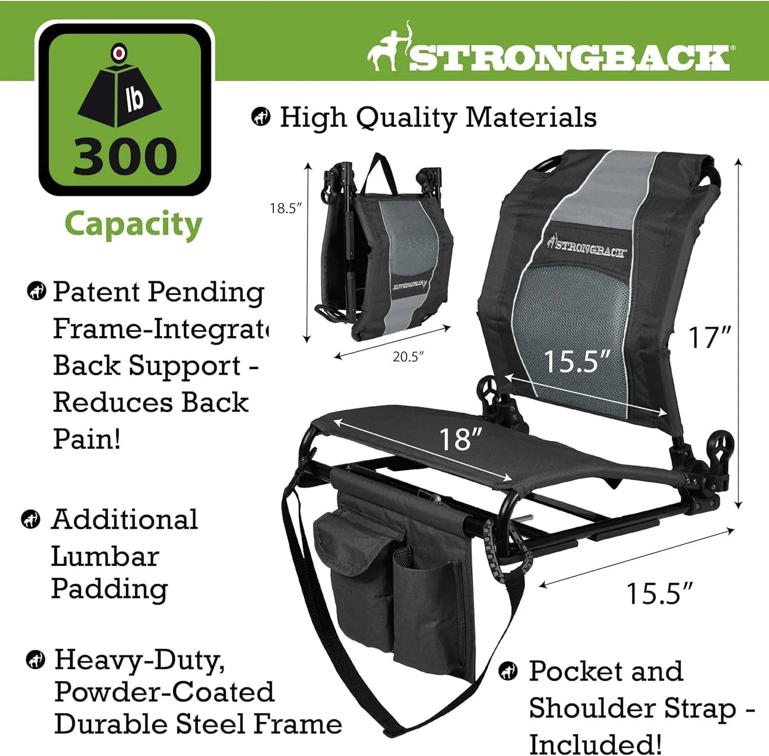 STRONGBACK Lumbar Support Stadium Seats for Bleachers – Ergonomic Chairs with Back Support for Adults & All-Day Comfort