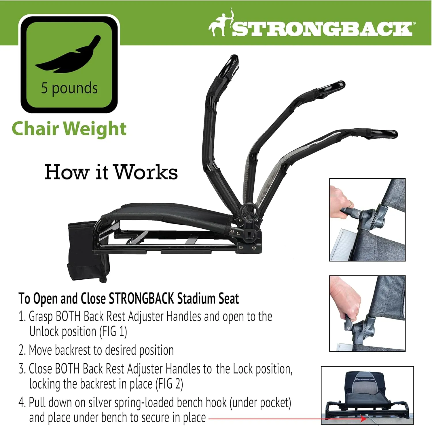 STRONGBACK Lumbar Support Stadium Seats for Bleachers – Ergonomic Chairs with Back Support for Adults & All-Day Comfort