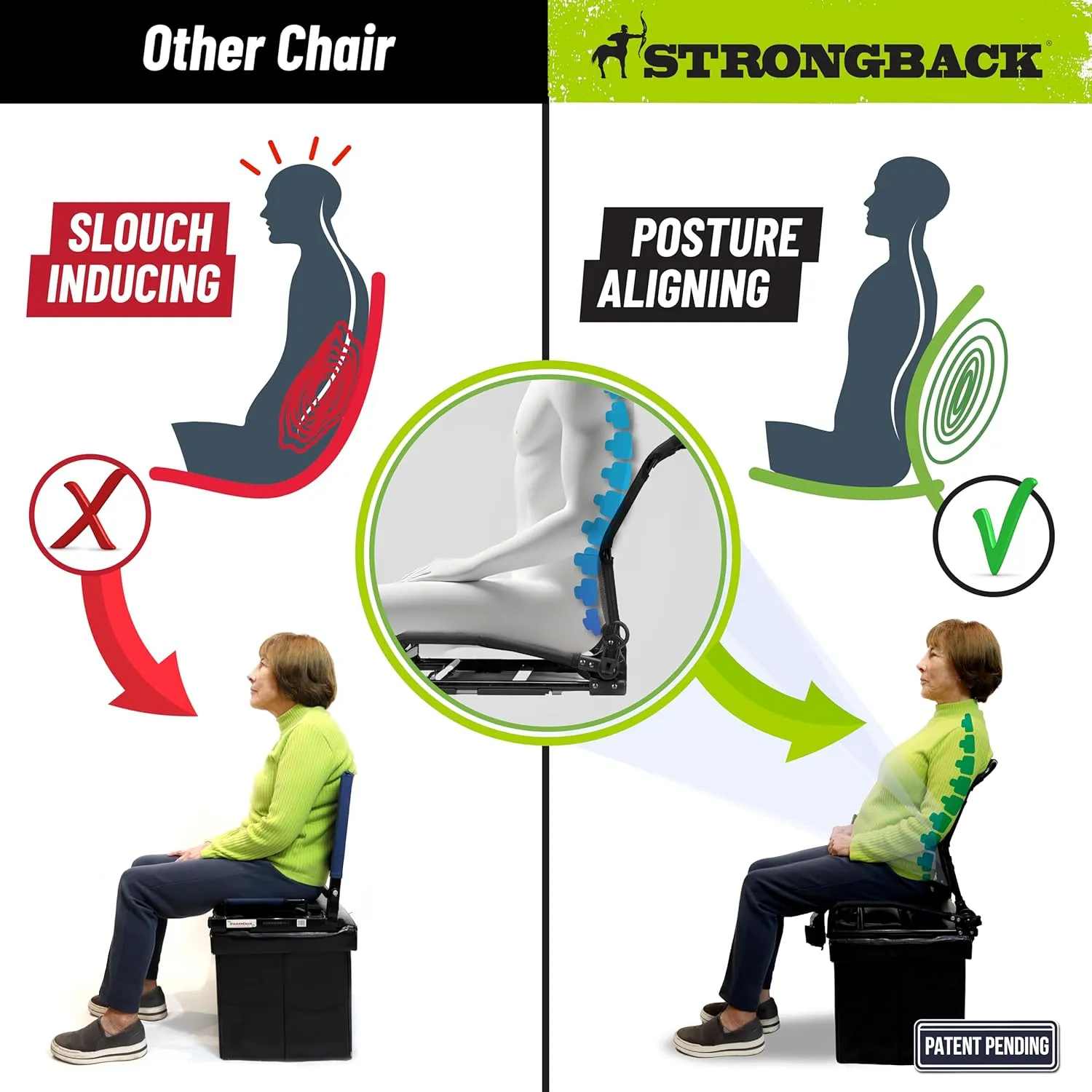 STRONGBACK Lumbar Support Stadium Seats for Bleachers – Ergonomic Chairs with Back Support for Adults & All-Day Comfort