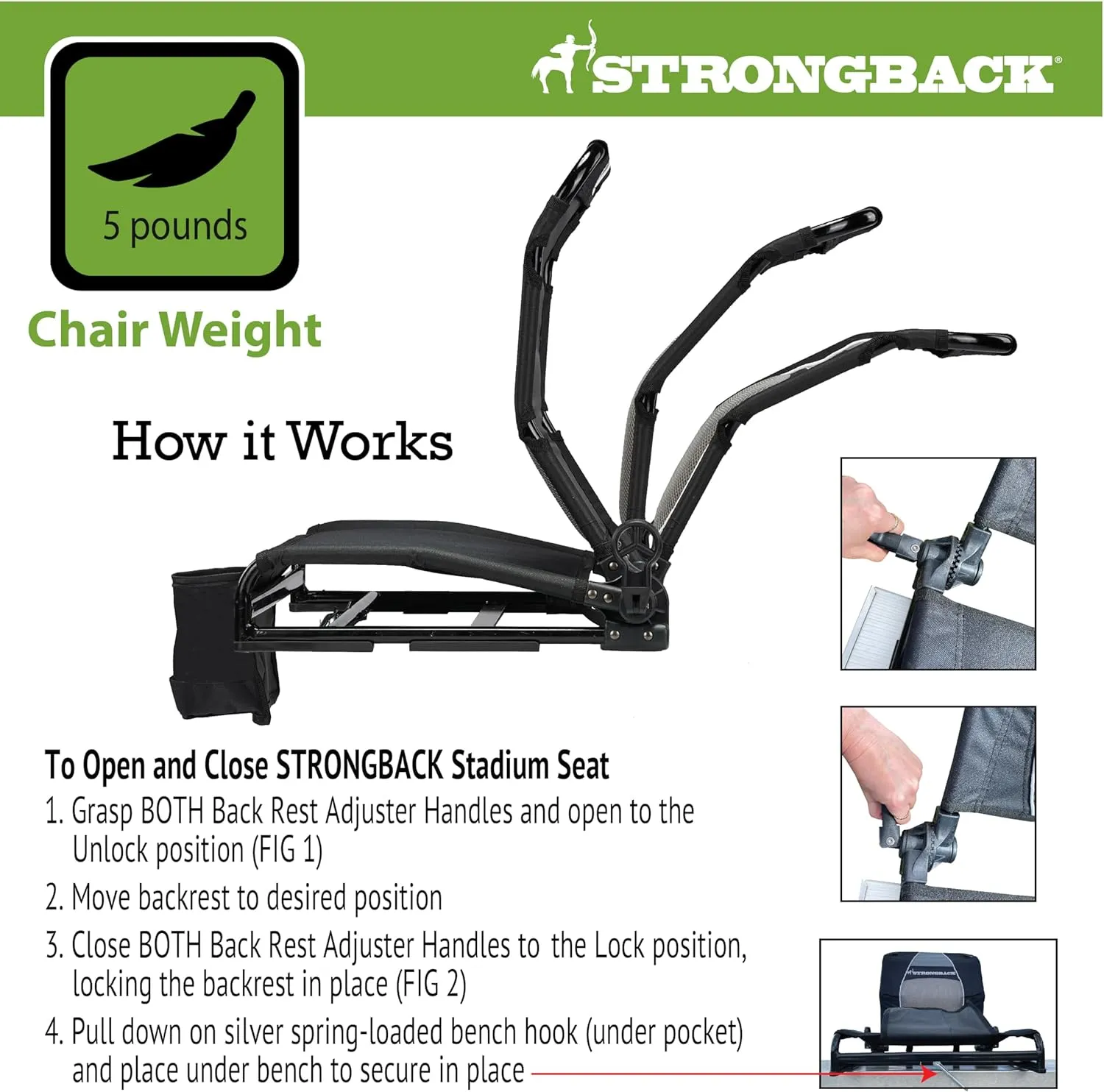 STRONGBACK Lumbar Support Stadium Seats for Bleachers – Ergonomic Chairs with Back Support for Adults & All-Day Comfort