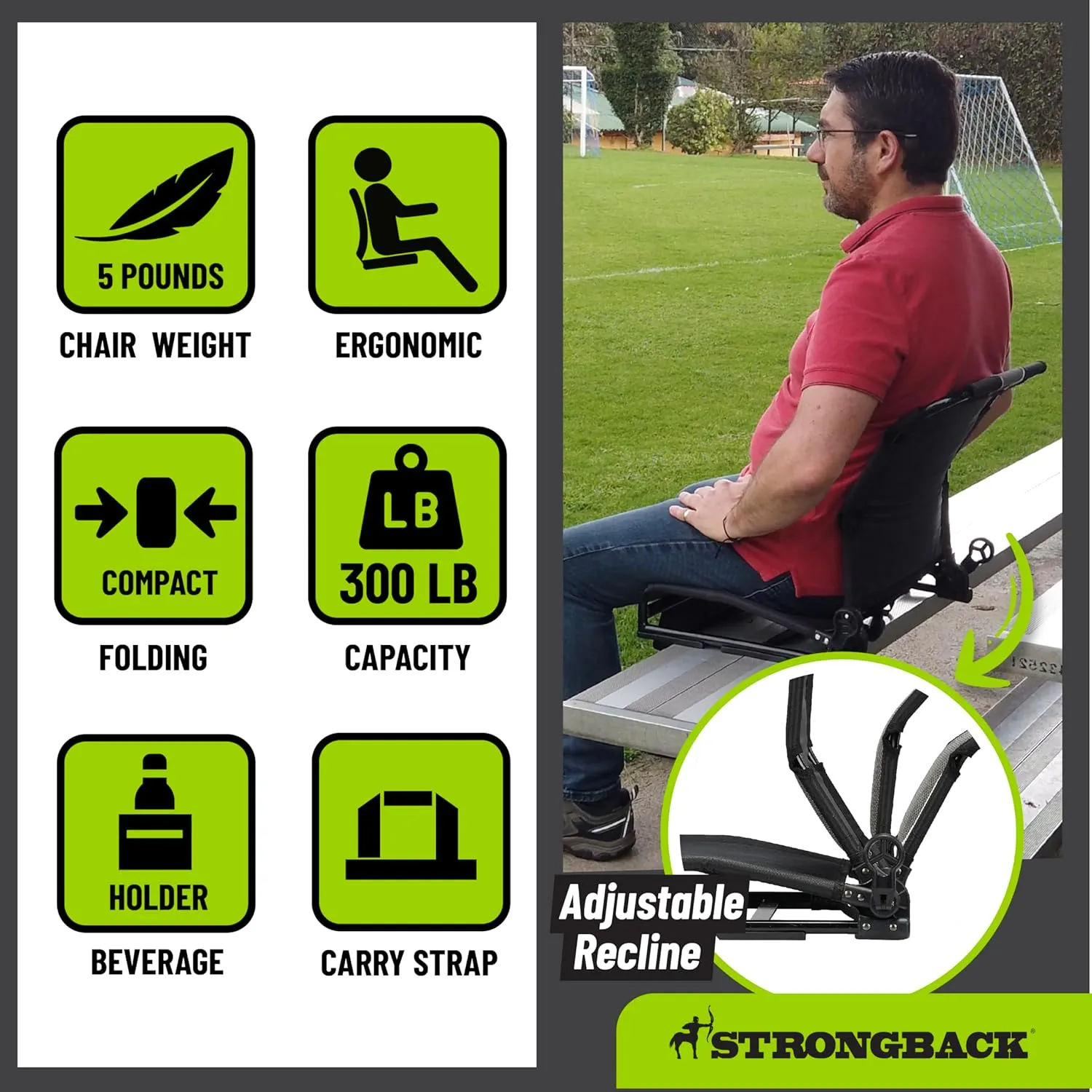 STRONGBACK Lumbar Support Stadium Seats for Bleachers – Ergonomic Chairs with Back Support for Adults & All-Day Comfort