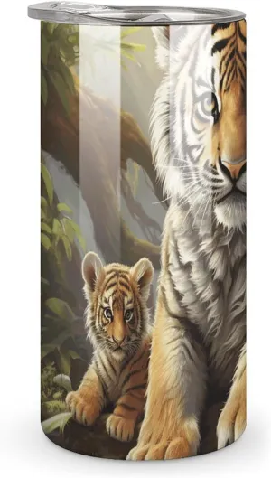 Stylish Stainless Steel Water Cup, Jungle Tigers Cub Print Straight Versatile Water Cup for Hiking, Travel, Sports