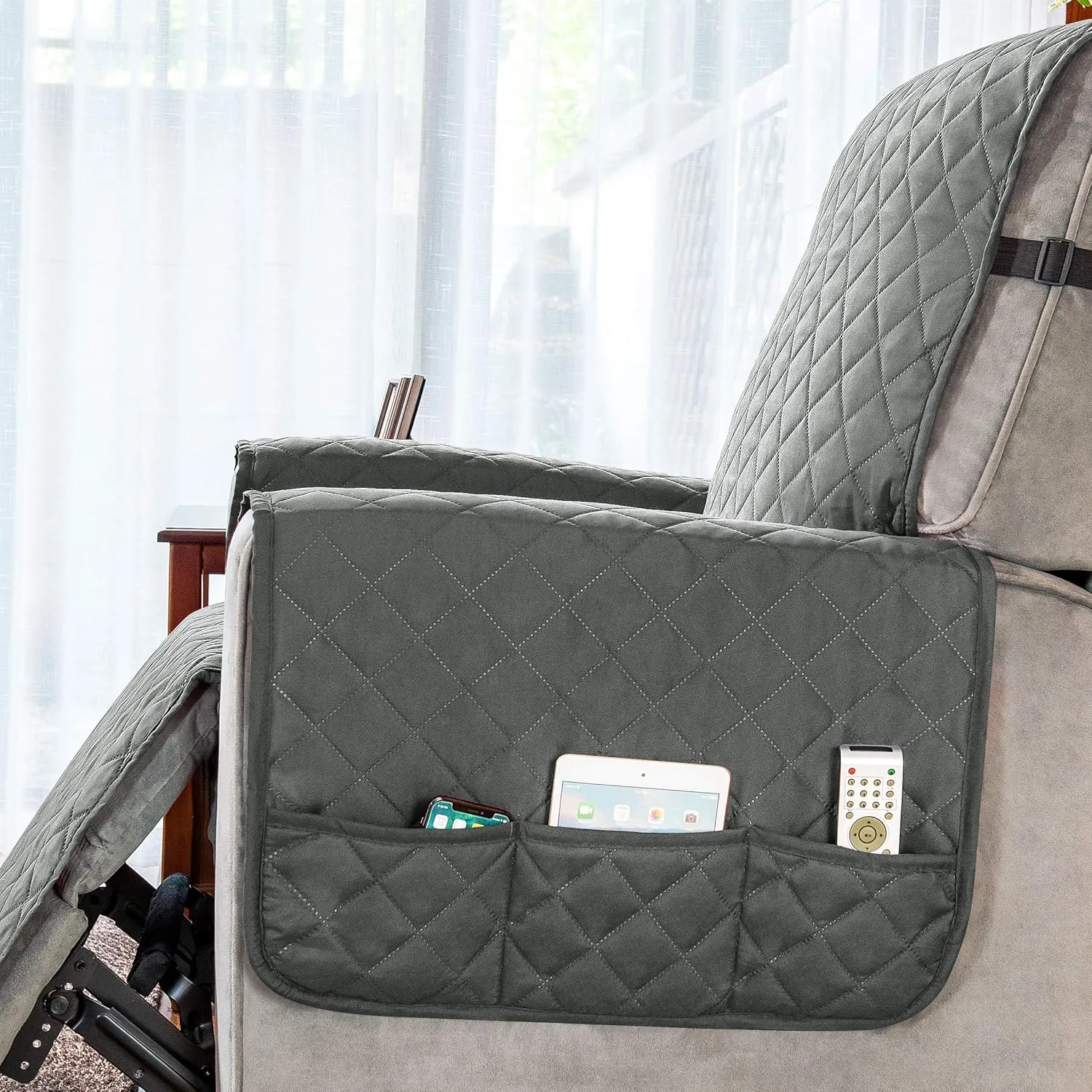 SUBRTEX Recliner Chair Cover for Small Reclining Chair Slipcover Seat Width to 25 Inch Reversible Washable Protector with Elastic Adjustable Straps for Kids Pets (Small Recliner, Gray)