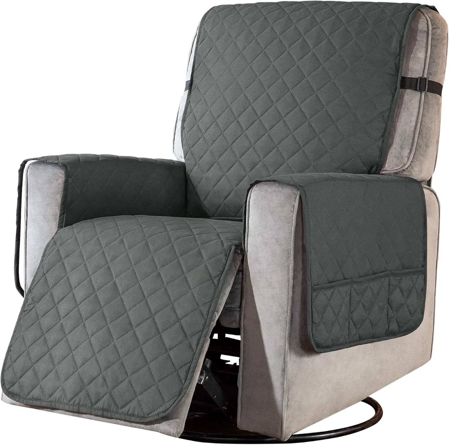 SUBRTEX Recliner Chair Cover for Small Reclining Chair Slipcover Seat Width to 25 Inch Reversible Washable Protector with Elastic Adjustable Straps for Kids Pets (Small Recliner, Gray)