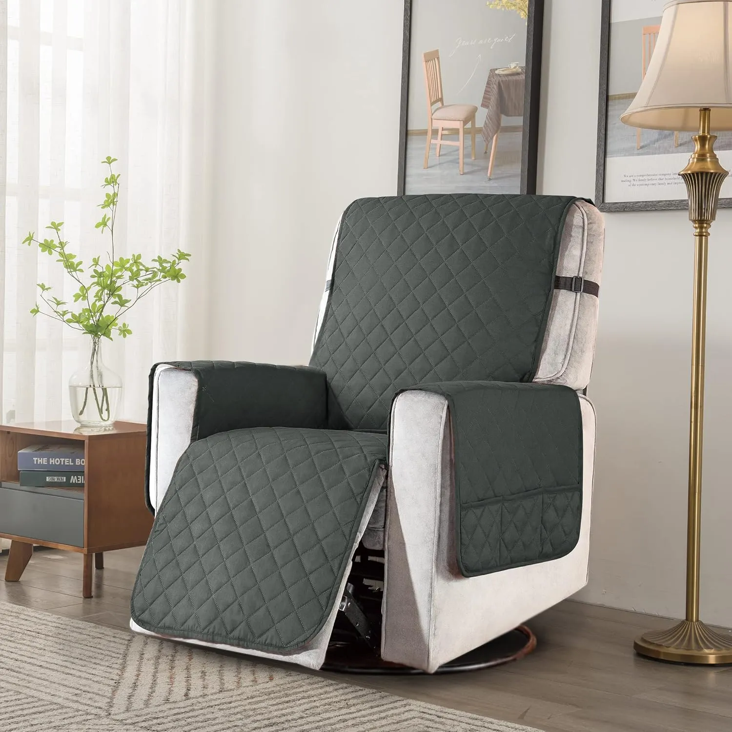 SUBRTEX Recliner Chair Cover for Small Reclining Chair Slipcover Seat Width to 25 Inch Reversible Washable Protector with Elastic Adjustable Straps for Kids Pets (Small Recliner, Gray)