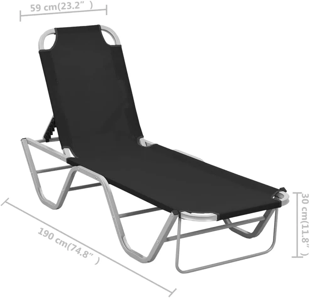 Sun Lounger Aluminum and Textilene Blacktanning Chair Recliner Patio Camping chairsSuitable for Garden Courtyard