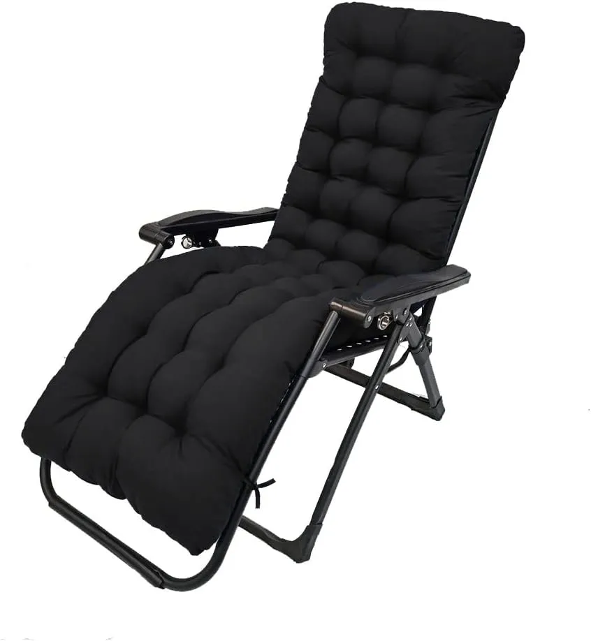 Sun Lounger Chair Cushions,67-inch Lounge Chaise Cushion Sun Lounger Mattress with Non-Slip Back Elastic Sleeve for Garden Outdoor/Indoor/Sofa/Tatami/Car Seat/Bench (Black)