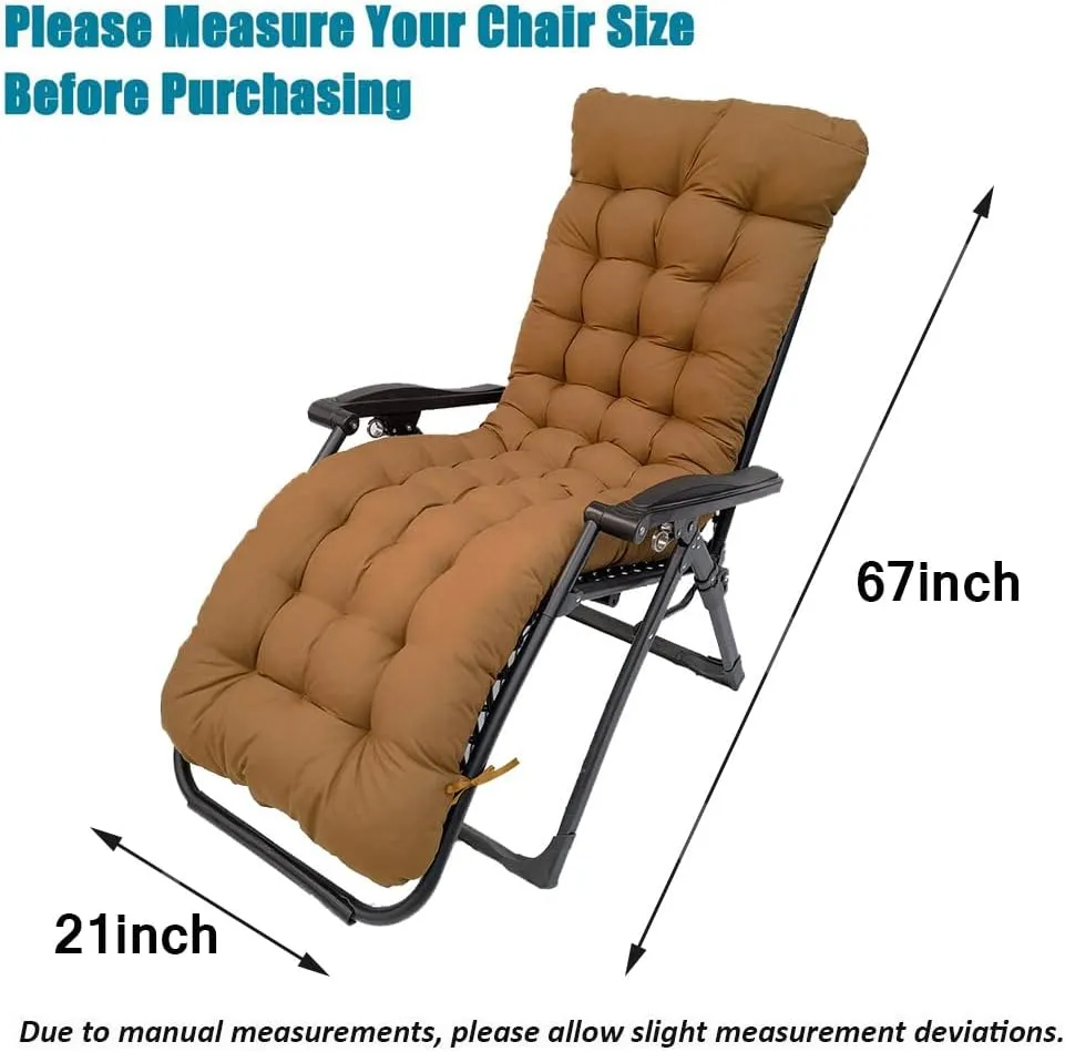 Sun Lounger Chair Cushions,67-inch Lounge Chaise Cushion Sun Lounger Mattress with Non-Slip Back Elastic Sleeve for Garden Outdoor/Indoor/Sofa/Tatami/Car Seat/Bench (Coffee)