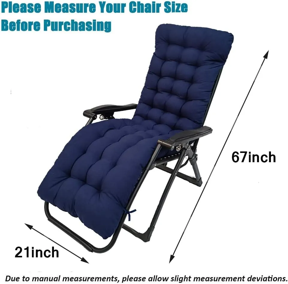 Sun Lounger Chair Cushions,67-inch Lounge Chaise Cushion Sun Lounger Mattress with Non-Slip Back Elastic Sleeve for Garden Outdoor/Indoor/Sofa/Tatami/Car Seat/Bench (Navy Blue)