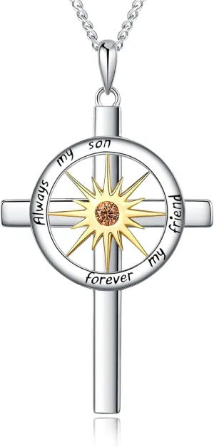 Sun Necklace S925 Sterling Silver Cross Pendant Jewelry Birthday for Men