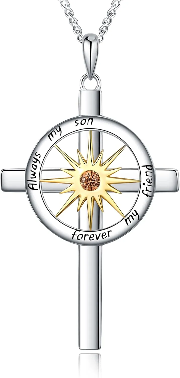 Sun Necklace S925 Sterling Silver Cross Pendant Jewelry Birthday for Men