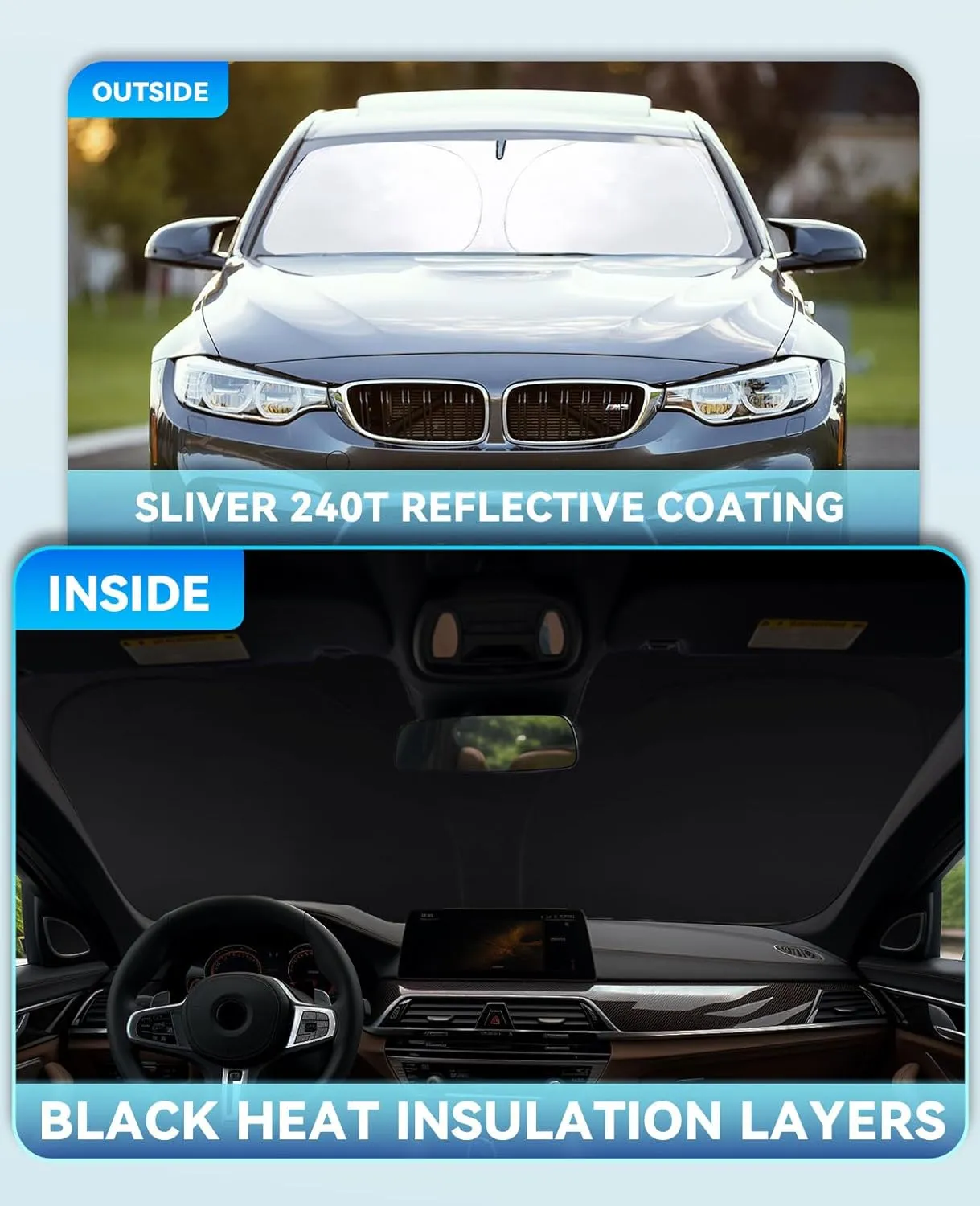 Sun Shade for Compass Windshield Sunshades for 2017-2023 2024 2025 Jeep Compass Windshield Cover Foldable Front Window Shields 240T Silver Coating Protector Sun Visor Blocks UV Rays Car Accessories