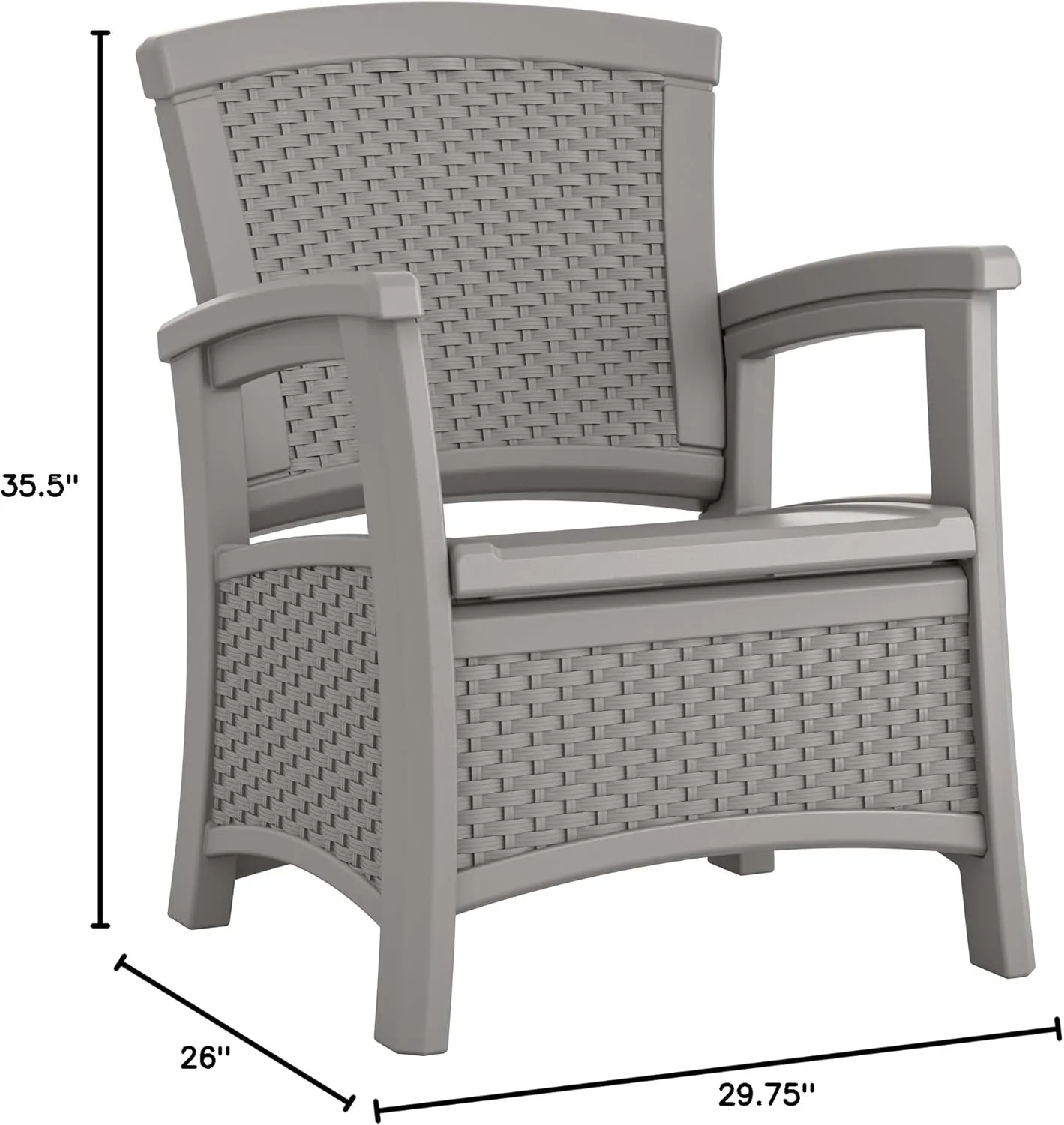 Suncast Elements Outdoor Resin Club Chair with 11-Gal. Storage Area, Modern Storage Chair for Patios, 18.75" W x 18.75" D x 18" H, Gray