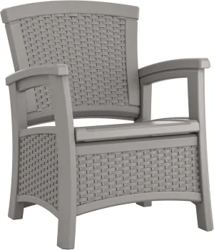 Suncast Elements Outdoor Resin Club Chair with 11-Gal. Storage Area, Modern Storage Chair for Patios, 18.75" W x 18.75" D x 18" H, Gray