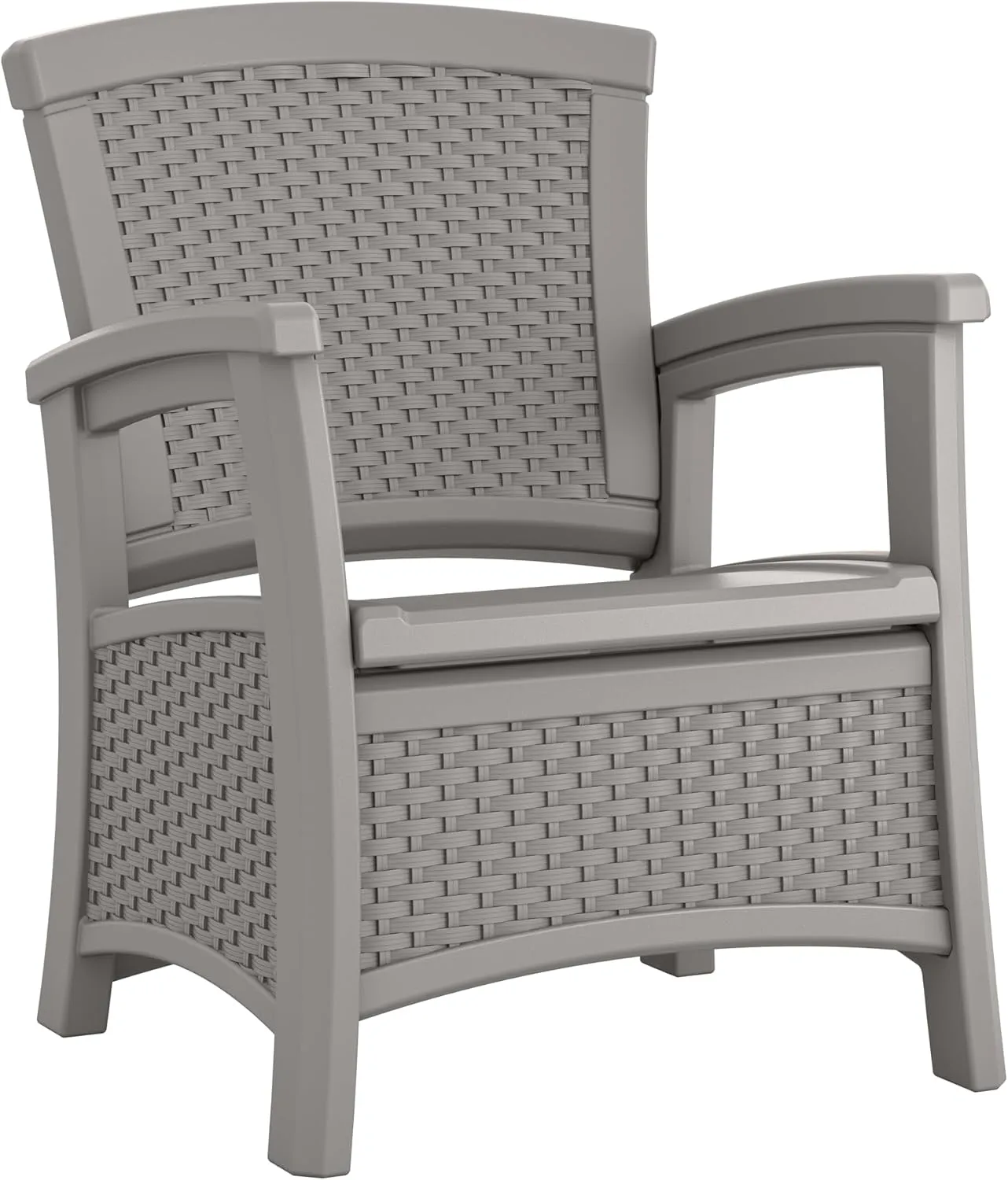 Suncast Elements Outdoor Resin Club Chair with 11-Gal. Storage Area, Modern Storage Chair for Patios, 18.75" W x 18.75" D x 18" H, Gray