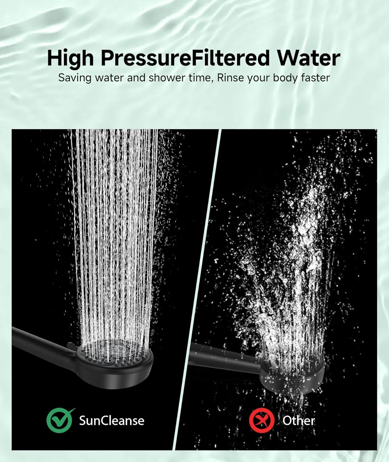 SunCleanse Filtered Shower Head with Handheld, 9-Spray Setting Detachable Showerhead with Filters, Shower Head for Hard Water - Filtered Chlorine, Improve Skin and Hair Texture, Black