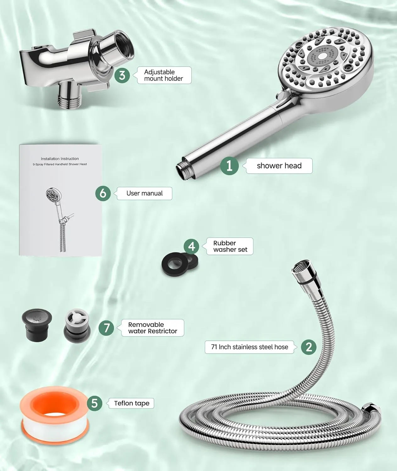 SunCleanse Filtered Shower Head with Handheld, 9-Spray Setting Detachable Showerhead with Filters, Shower Head for Hard Water - Filtered Chlorine, Improve Skin and Hair Texture, Chrome
