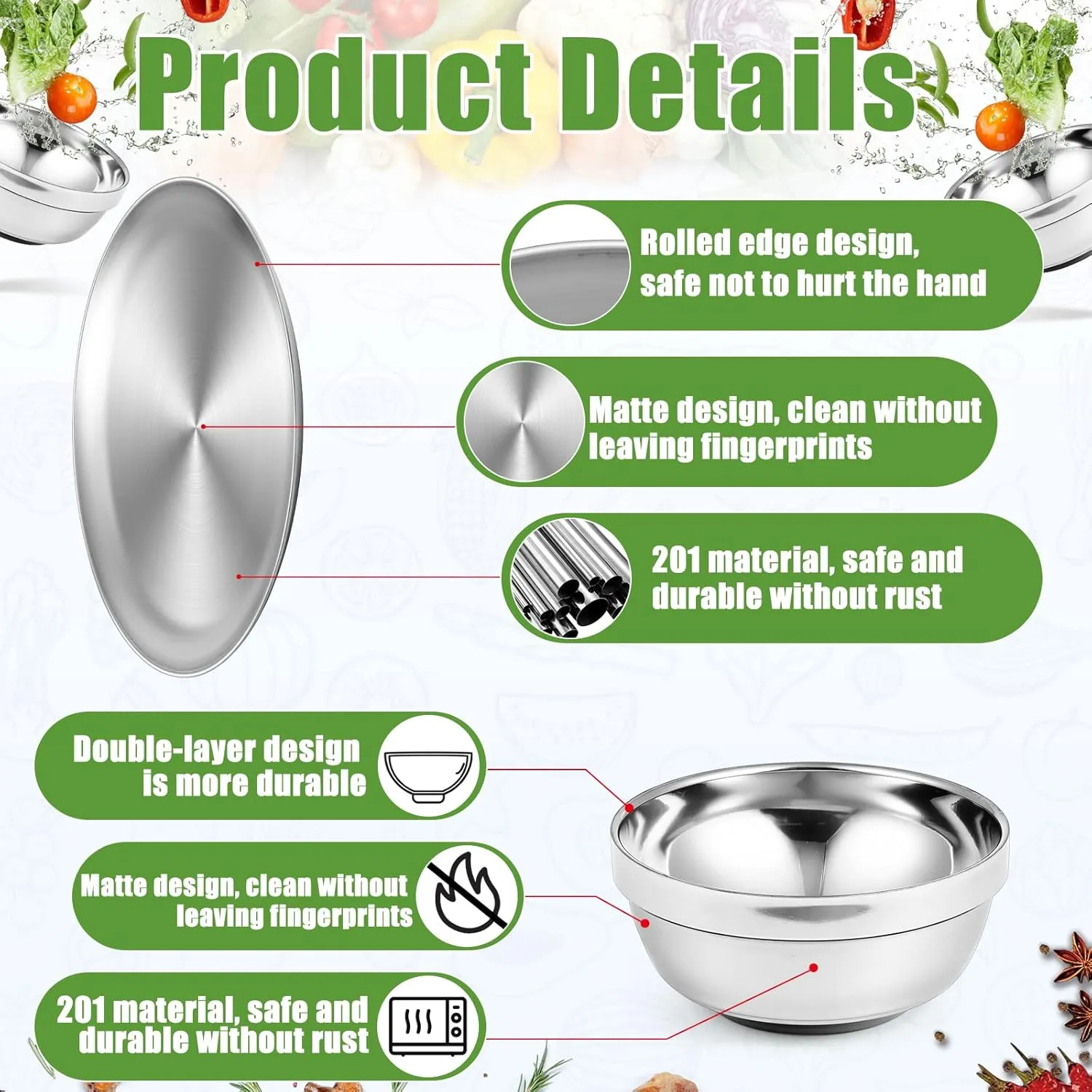 Sunnyray Stainless Steel Plates and Bowls Metal Camping Plates Reusable 13oz Steel Snack Feeding Serving Dinner Dishes Double Walled Insulated Metal Bowls for Kids(6 Set,8 Inch)