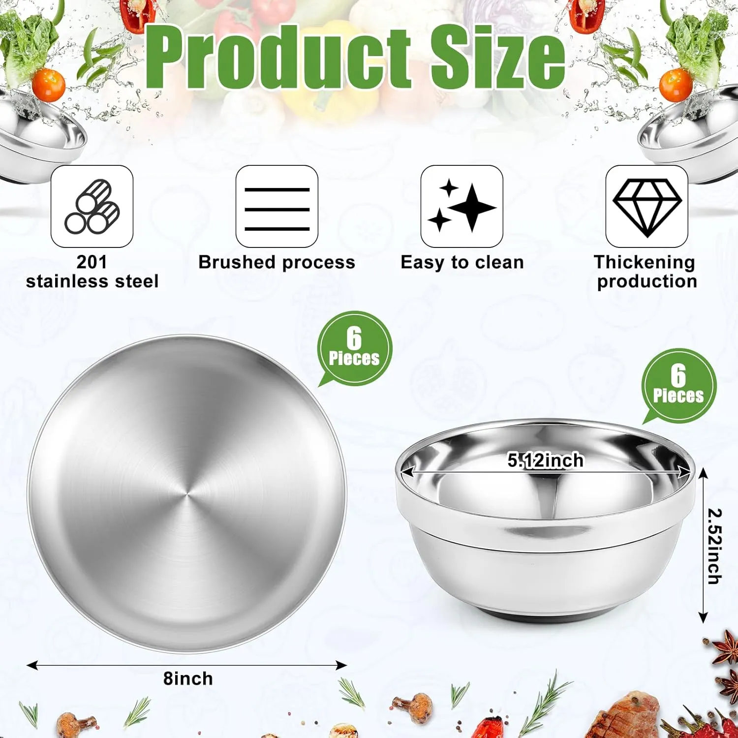 Sunnyray Stainless Steel Plates and Bowls Metal Camping Plates Reusable 13oz Steel Snack Feeding Serving Dinner Dishes Double Walled Insulated Metal Bowls for Kids(6 Set,8 Inch)