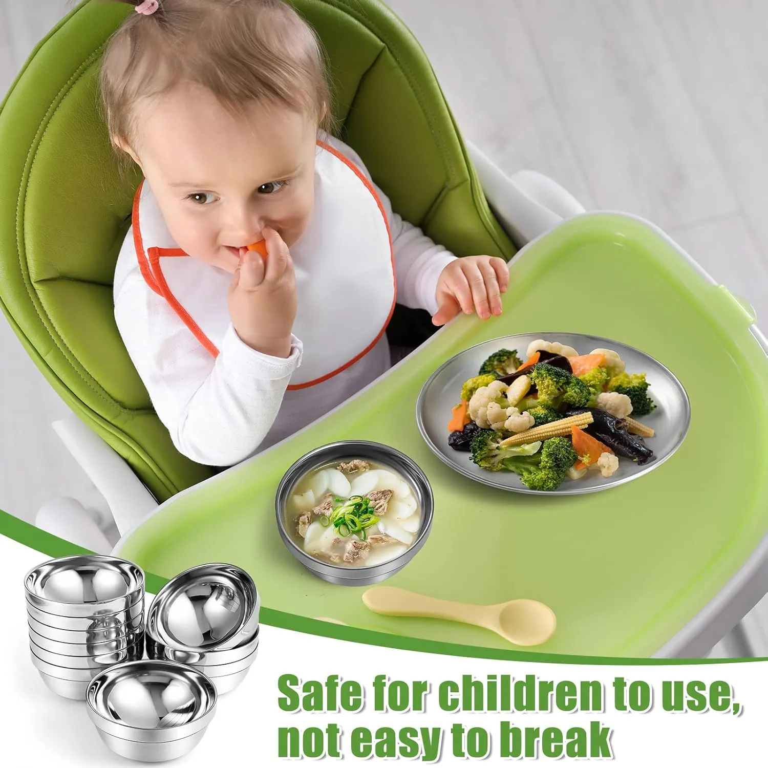 Sunnyray Stainless Steel Plates and Bowls Metal Camping Plates Reusable 13oz Steel Snack Feeding Serving Dinner Dishes Double Walled Insulated Metal Bowls for Kids(6 Set,8 Inch)