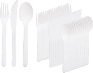 Supernal 180pcs Matt White Plastic Silverware Set - Heavy Duty Reusable Cutlery - Spoons, Knives, Forks - Dishwasher & Microwave Safe